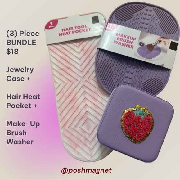 3 Piece Bundle $18 > Lavendar Jewelry Case + Hair Heat Tool Pad + Brush Washer - Picture 1 of 7